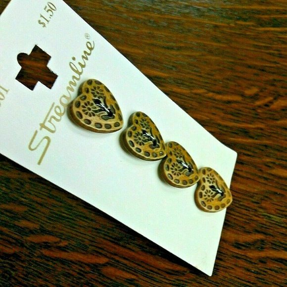 Vintage Buttons Hearts Daisy Flowers Hand Knit 2 Cards Flora K1001 Wool Cardigan - Picture 8 of 16